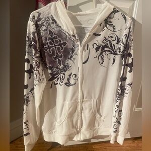 Rhinestone Cross Y2K Zip Hoodie | Edgy Grunge Graphic Jacket
